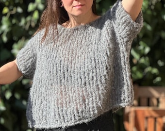 handgestricktes Alpaka Shirt, Alpakasweater, Alpaca, Sommershirt, Strickshirt, super soft, kurzarm