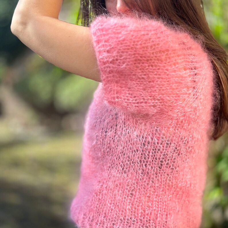 hand-knitted mohair sweater, mohair shirt, unique piece, raglan sweater, knitwear, short sleeve, sweater, summer image 8