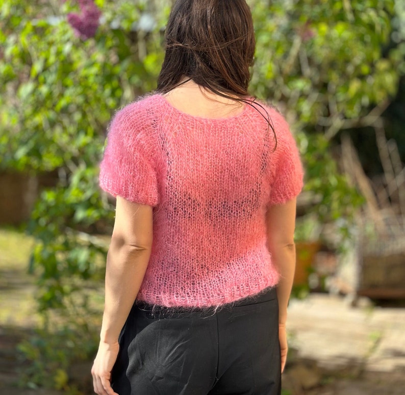 hand-knitted mohair sweater, mohair shirt, unique piece, raglan sweater, knitwear, short sleeve, sweater, summer image 5