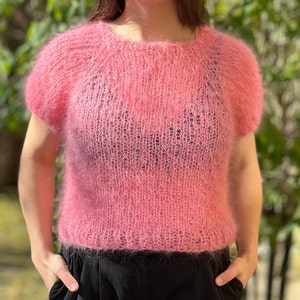 hand-knitted mohair sweater, mohair shirt, unique piece, raglan sweater, knitwear, short sleeve, sweater, summer image 2