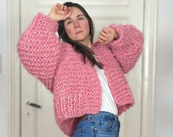 Cardigan mohair tricoté main pièce unique