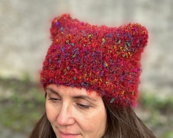 Cat hat, handgestrickt aus Mohair Effektgarn, Vaters, Sack hat, Katzenohren, Cathat,