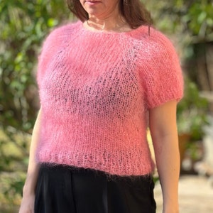 hand-knitted mohair sweater, mohair shirt, unique piece, raglan sweater, knitwear, short sleeve, sweater, summer image 7