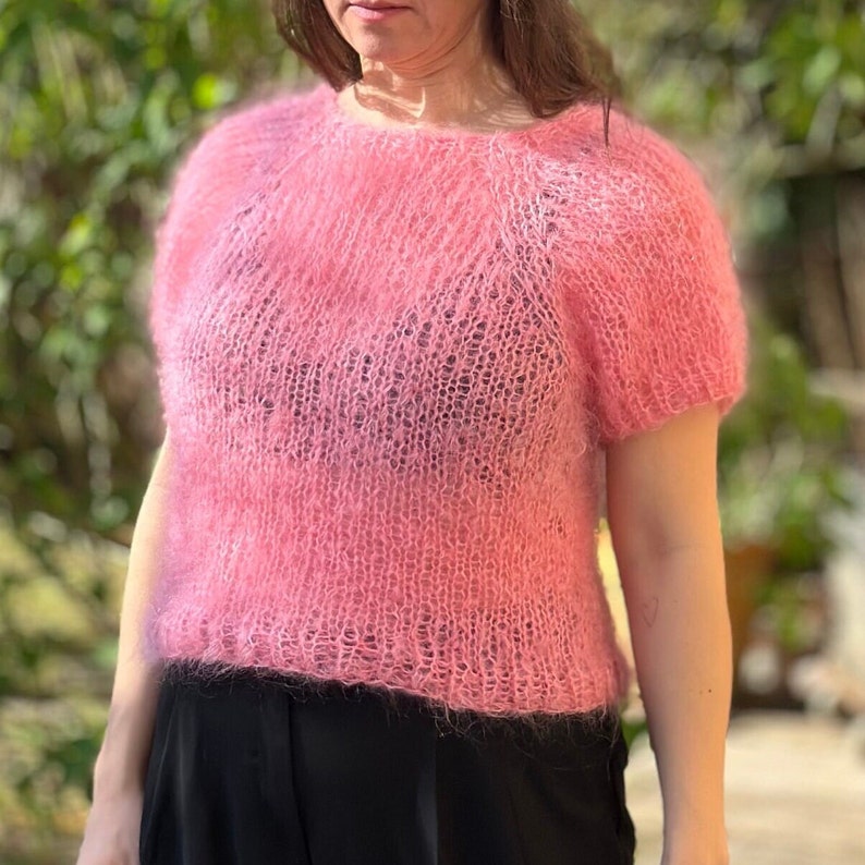 hand-knitted mohair sweater, mohair shirt, unique piece, raglan sweater, knitwear, short sleeve, sweater, summer image 7