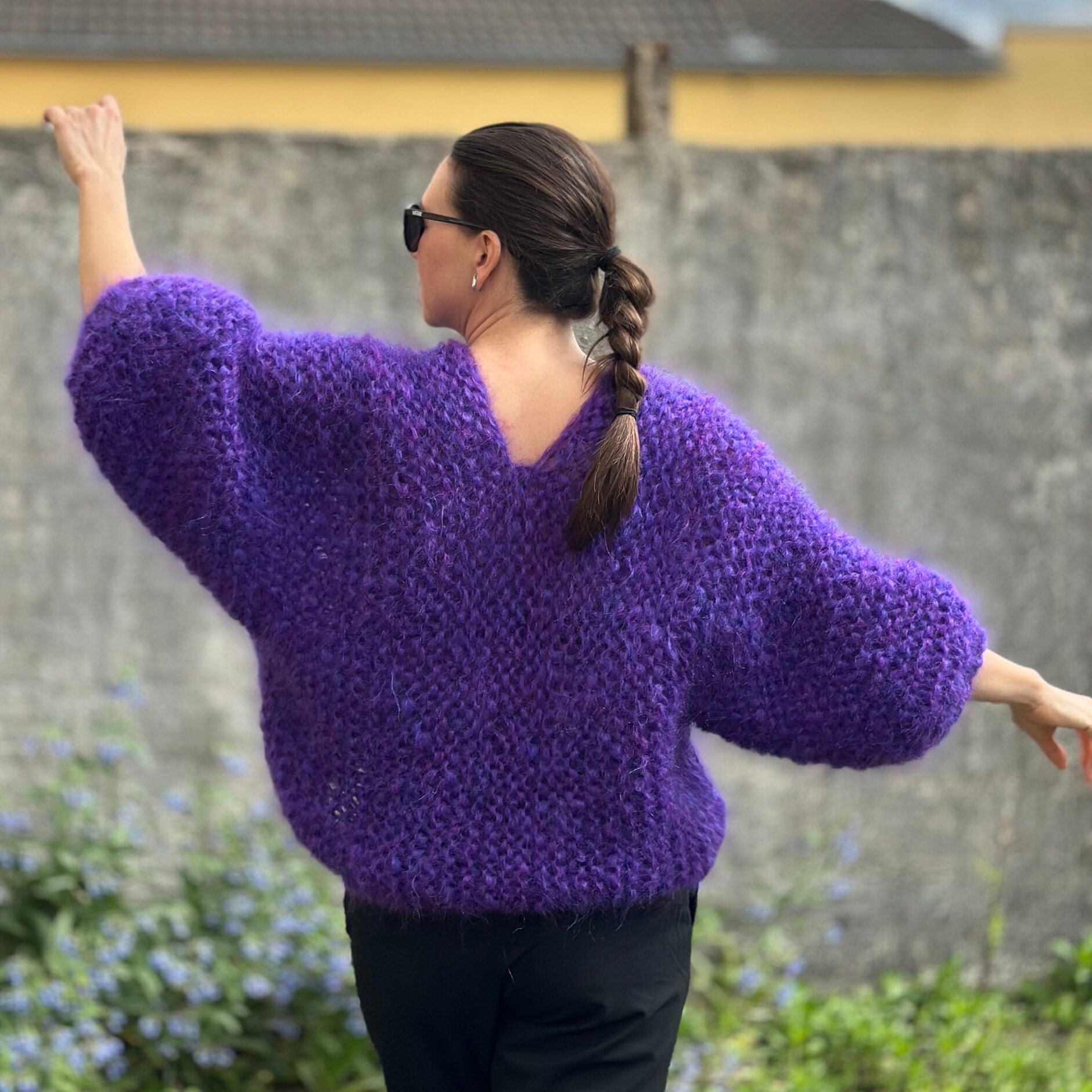 トップス RADIALL mohair sweater purple (S) Hand-knitted Mohair Sweater in Bright Purple – A Unique