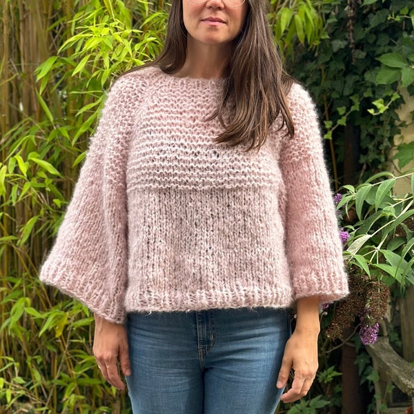 Pull mohair et alpaga, pièce unique tricoté main, pull raglan