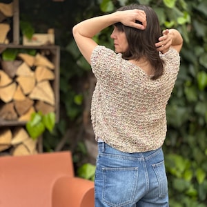 Cotton/linen shirt, hand-knitted unique piece, pastel, sleeveless, vegan