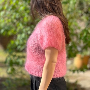 hand-knitted mohair sweater, mohair shirt, unique piece, raglan sweater, knitwear, short sleeve, sweater, summer image 6