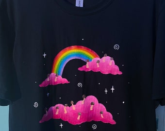 Mushrooms in the Rainbow / trippy hand painted original tshirt