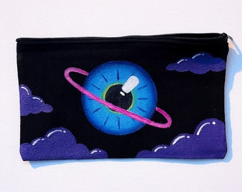Hand painted Planet Eye Pencil case/makeup brush bag