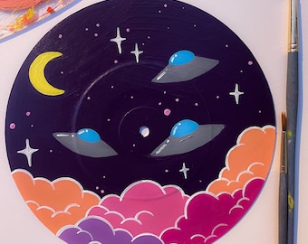 UFOs at Night/trippy hand painted vinyl single
