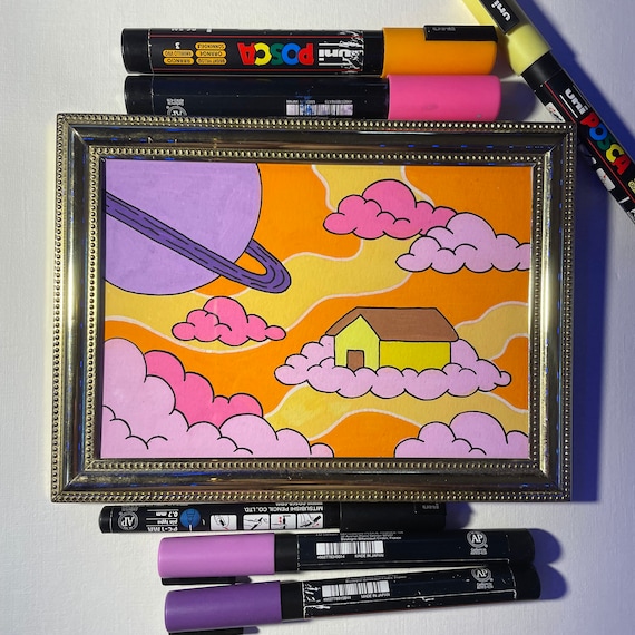 Little Yellow House/ Trippy Posca Pen Framed Drawing Canada