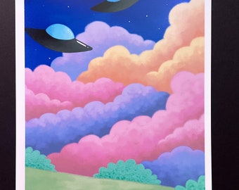 Prepare to Land/ procreate illustration ufo art print