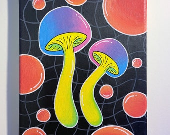 Inter-Dimensional Shrooms/ trippy canvas painting
