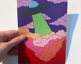UFO Over Red Mountains/PRINT of original drawing