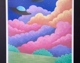Prepare to Land/ print of Procreate digital ufo painting