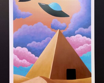 Just Visiting/ psychedelic trippy conspiracy print of digital art