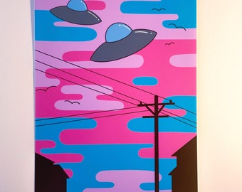 UFO Sighting/ trippy ufo illustration print