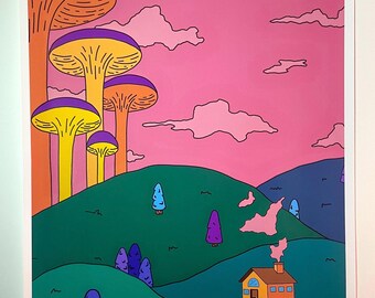 Land of the Giant Shrooms /trippy print