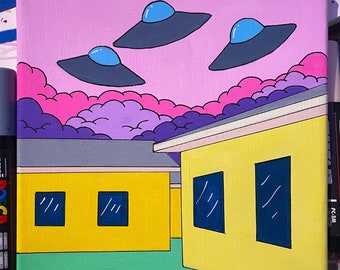 UFO Meeting/ trippy posca pen illustration on canvas
