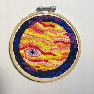 Planet’s Watching/ trippy mini embroidery wall art