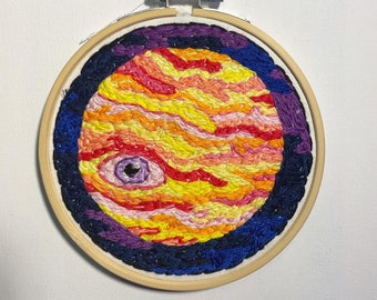 Planet’s Watching/ trippy mini embroidery wall art