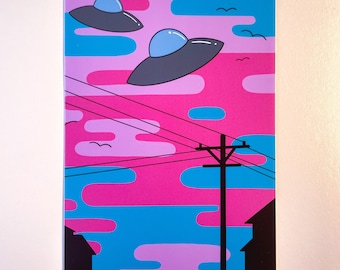 UFO Sighting/ trippy ufo mini print