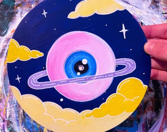 Eye Planet in the Clouds/ hand painted vinyl single