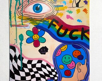 Fuck/ trippy mini print of original art