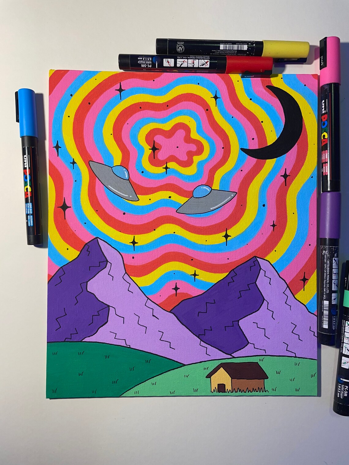 Trippy Skies/ Posca Pen Drawing on Canvas Board Etsy UK