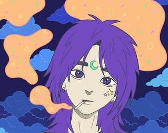 Happy Smoke /Anime oc trippy print