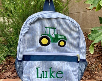 Seersucker Backpack Pink Personalized School Bag