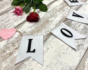 Valentines Garland | Love Sign | Wedding Bunting | Felt Heart Banner | Party Decor | Date Night | Anniversary decoration