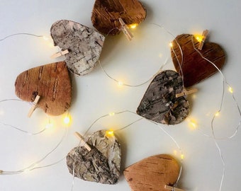 Heart Fairy Lights Battery Operated Garland for Bedroom Lighting Wooden Heart String Lights Gift Idea | The Crafty Cob UK