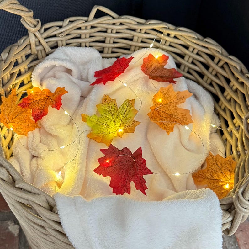 Autumn Leaf Garland with LED Fairy Lights: Autumn decor by The Crafty Cob UK image 12