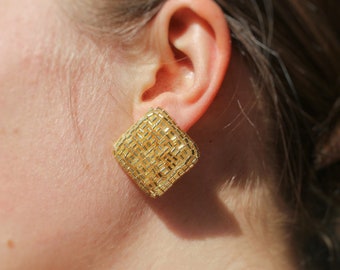 Large square earrings, Gold chunky earrings studs