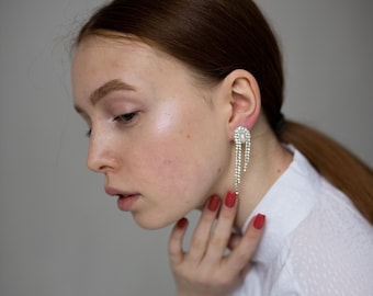 Rhinestone stud pearl earrings, Sparkly earrings