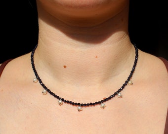 Black aventurine necklace with natural pearl pendants