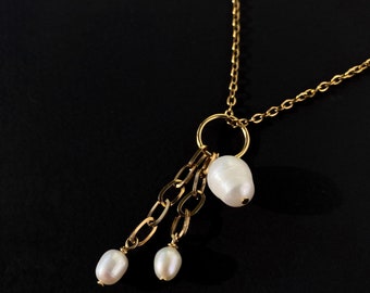 Pearl drop chain with pendant, Thin gold chain with pearls pendant