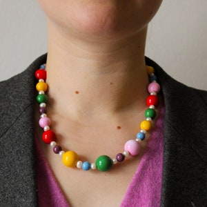 Big colorful beaded necklace with pearls image 1