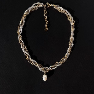 Rhinestone pearl drop choker with chains, Luxury and statement choker image 3