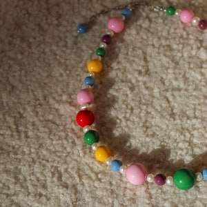 Big colorful beaded necklace with pearls image 4