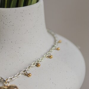 Silver chain choker with gold heart pendant, Mixed metal necklace image 5