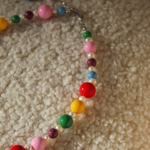 Big colorful beaded necklace with pearls image 3