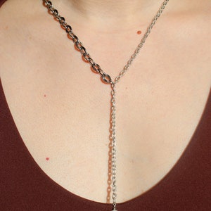 Silver lariat necklace with pearl pendant, Chain silver drop necklace image 6