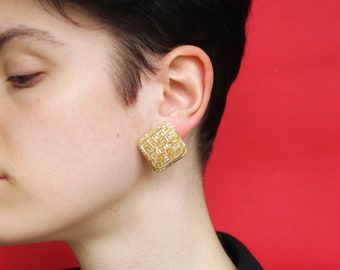 Large square earrings, Gold chunky earrings studs