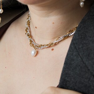 Rhinestone pearl drop choker with chains, Luxury and statement choker image 6