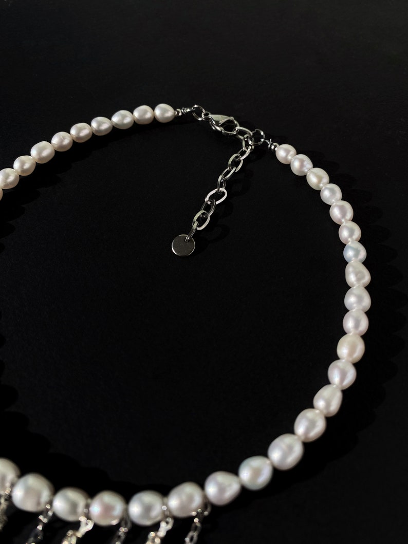 Drop rhinestone pearl choker with chains pendants, Luxury and statement choker image 6