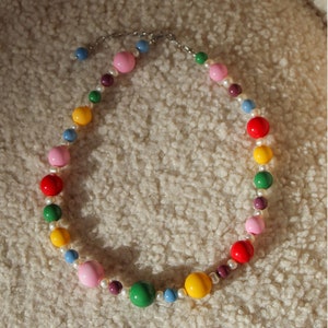 Big colorful beaded necklace with pearls image 8