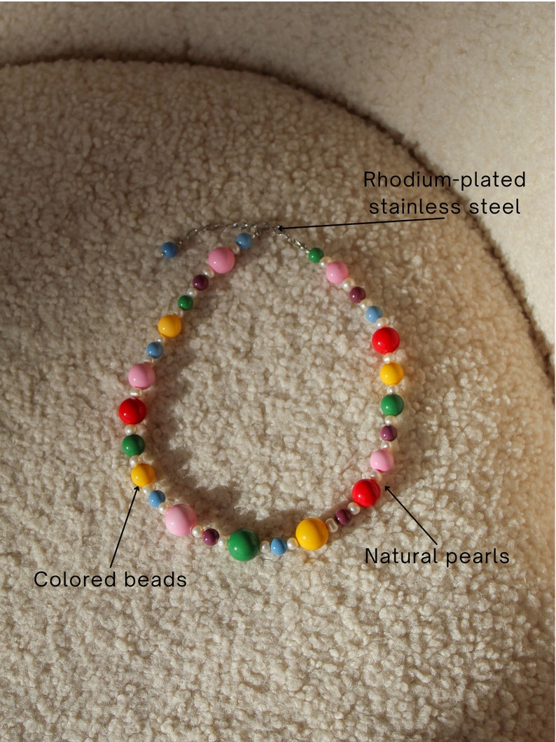 Big colorful beaded necklace with pearls image 2